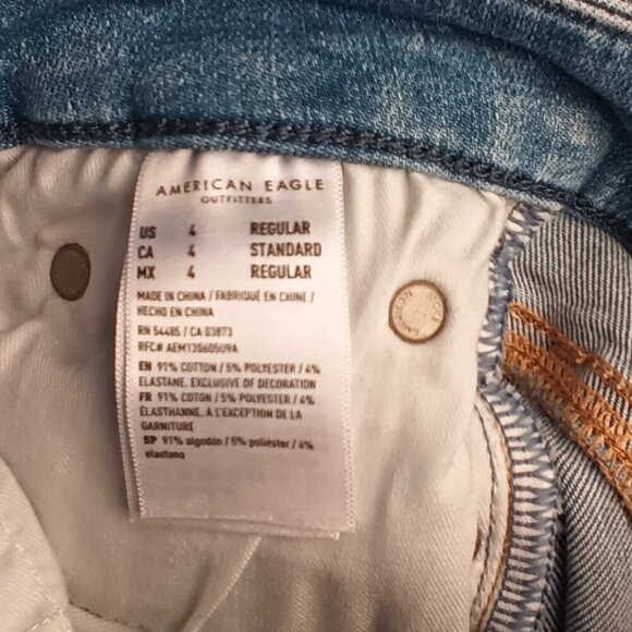 American Eagle Denim Jeans Size 4 Mid Rise Skinny Medium Light Wash Distressed - Picture 5 of 11